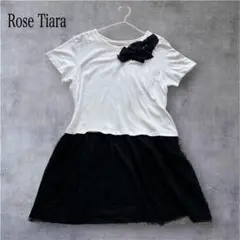 Rose Tiara ドッキング膝丈ワンピース リボン チュール ドット 4Lのサムネイル