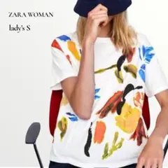 【美品】ザラウーマン／プリント 半袖Tシャツ マルチカラー Sサイズのサムネイル