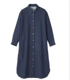 無印良品　婦人　洗いざらし　デニム長袖シャツワンピース Ｍ・ブルー