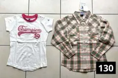 【新品未使用】チャンピオン キッズ130cm 長袖シャツ 半袖Tシャツ 女の子