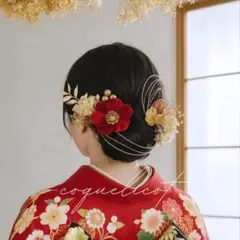 ベルベットアネモネ 赤 髪飾り／成人式 卒業式 ヘッドパーツ 水引 和玉⑩