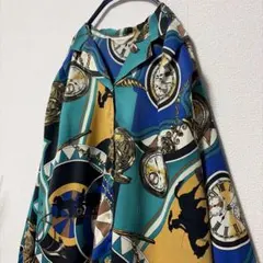 ヴィンテージブラウス シャツ スカーフ柄 レトロ ポリシャツ 古着 総柄