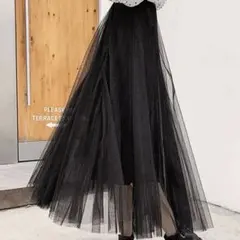 シアーチュールロングスカート ブラック 韓国