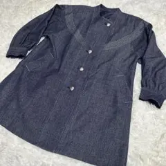 ジャケット/インディゴ/フリーサイズ/デザインボタン/古着/ウェア/上着