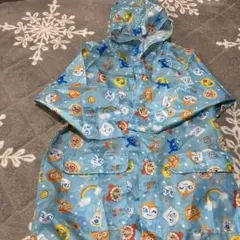 アンパンマン 雨 カッパ バッグつき レインコート ブルー 水色 総柄 ポケット
