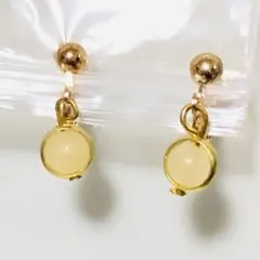 天然 イエローアラゴナイト ゴールドイヤリング
