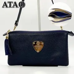 美品☆ATAO アタオオフィスブーブー ショルダーウォレット紺色☆212 