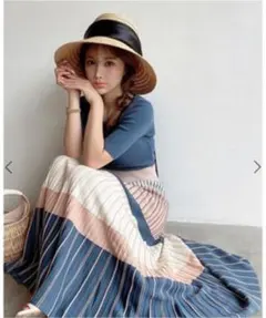 カラーレイヤーボートニットネックワンピース