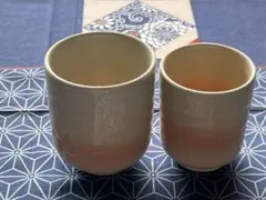 【未使用】萩焼　萩殿窯　夫婦湯呑み　2客セット　ペア湯呑み　伝統工芸品　和食器