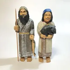 翁　媼　木製　ミニチュア　工芸　伝統　美術品　オブジェ　インテリア　縁起物 翁 媼 木製 ミニチュア 工芸 伝統 美術品 オブジェ インテリア 縁起物