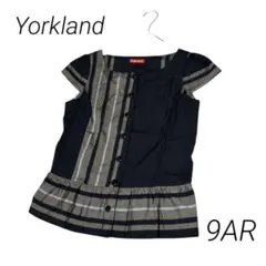 【Yorkland】ストライプ柄 ペプラムブラウス 9AR 日本製 綿100%