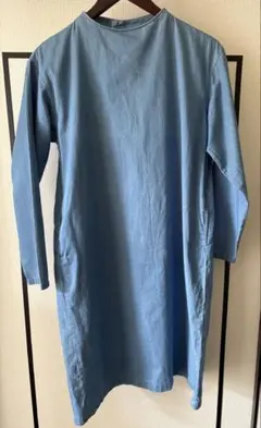 無印良品 デニム風ワンピース ロング丈 長袖 ブルー（両サイドポケット付き）