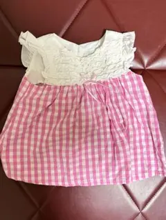 baby フリル付きギンガムチェックシャツ