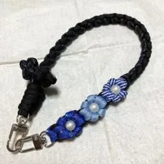 推し活青系 スマホストラップ ハンドストラップ パラコード お花 ハンドメイド