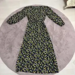 【JEANASIS】花柄長袖ロングワンピース超ロング高身長