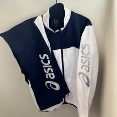 ◇asics◇トレーニングウェア ネイビー×シルバー　セットアップ　男女兼用M