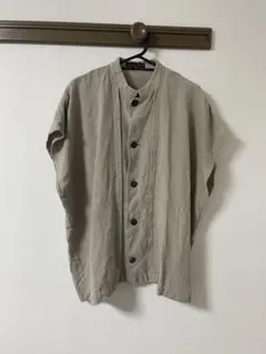 希少90s FENDI 最高級シアーリネン100% 半袖マオカラーシャツ L相当