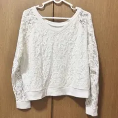 BROWNY 総レース 長袖 トレーナー ホワイト