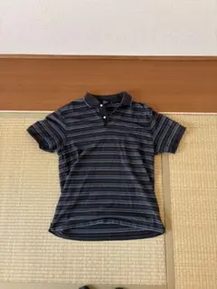 POLO ネイビー ストライプ ボーダー ポロシャツ XL