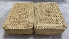【無印良品】重なるラタン長方形バスケット 2個セット 蓋つき