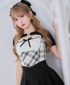ミシェルマカロン ギャザーリボンチェックトップス XSのサムネイル