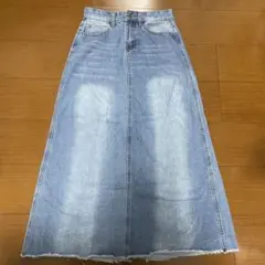 レディース　デニム　ロング　スカート　無地 シンプル　ボトムス　切りっぱなし