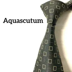 アクアスキュータム　ネクタイ　スクエアドット　グリーン系　ゴールド