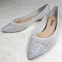 ダイアナ パンプス ビジュー グリッター フラット ポインテッドトゥ ホワイト