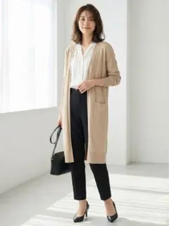 G6019*ユナイテッドアローズ☆Aライン☆ロング☆カーディガン☆ベージュ