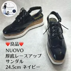 ❤️良品❤️NUOVO 厚底レースアップサンダル 約24.5cm ネイビーのサムネイル