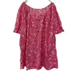 チュニック 5分袖 花柄 ビッグサイズ ピンク レーヨン 春夏 体型カバー