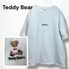 【テディベア】 Tシャツ 刺繍ロゴ 半袖 ホワイト M