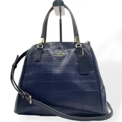 極美品 COACH コーチ 2way ハンドバッグ クロコ型押し ネイビー - メルカリ