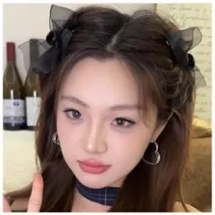 ブラック シアー リボン ヘアクリップ バンスクリップ 韓国風 地雷系 量産型