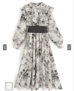 GRL タグ付き 新品 花柄フリルウエストリブフレアワンピース[kz413] S