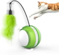 77 猫おもちゃ LEDボール 羽付き 自動回転 猫じゃらし グリーンのサムネイル