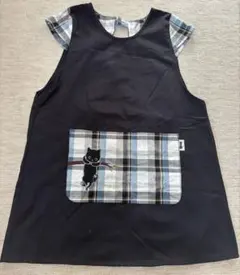 猫刺繍 チェック柄エプロン（保育士・介護)