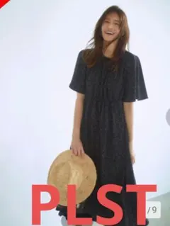 プラステ　マキシワンピース　ドットワンピース　ブラック　半袖