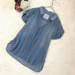美品✨ベイフロー（2）スキッパーシャツ インディゴ染め 半袖シャツ 綿100%のサムネイル