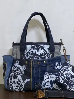 ☆岡山デニム☆ダメージデニム☆☆トラネコ☆リュック対応☆4wayバッグ