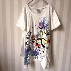 ScoLar スカラー 半袖 Tシャツ 蝶々 バタフライ チュニック ホワイトのサムネイル