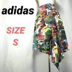 adidas　アディダス　総柄スカート　アシンメトリー　刺繍トレフォイルロゴ　S