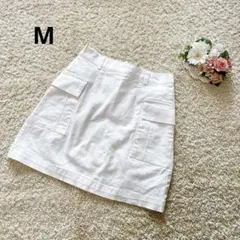 ミニスカート ホワイト M 白 ストレッチ デニム カーゴ レディース シンプル