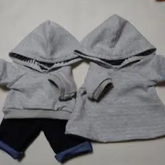 ぬいぐるみ服　杢グレーに裏側ボーダー