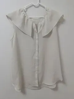 フリルカラー ノースリーブ ブラウス ホワイト