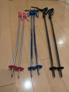 スキー ストック 3本セット ピンク 青 黒