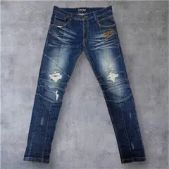 Norton ノートン ストレッチ ライダースデニム ダメージ加工 濃紺 L