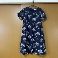 【美品】SUPER HAKKA 半袖ワンピース クマ 刺繍 ネイビー