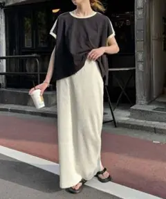 チャオパニックティピー『M』リブ タイト スカート バックスリットアイボリー