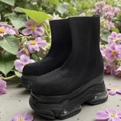 【22.5】MURUA ♡ ムルーア 厚底 エアソール ニットソックス ブーツ